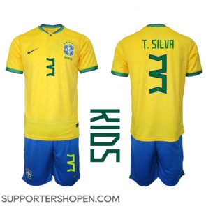 Brasilien Thiago Silva #3 Hemmatröja Barn VM 2022 Kortärmad (+ korta byxor)